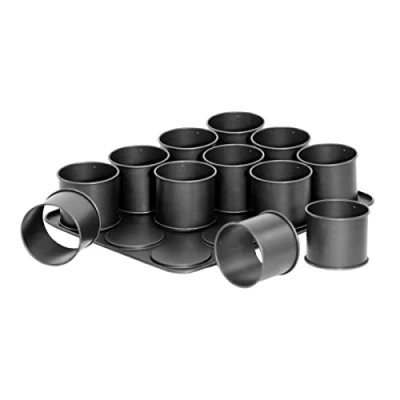 Image de Zenker 7402 plaque pâtisserie avec 12 mini moules ronds, moule à flan, petits gâteaux hauts, cuisson, Acier, Noir, 38 x 30 cm