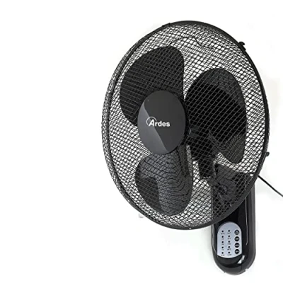 Image de Ardes AR5W40R Ventilateur mural avec 3 pales rotatives de 40 cm Télécommande Oscillation automatique Minuterie réglable et vitesses design élégant noir