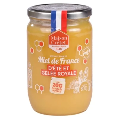 Image de Maison Crétet Miel de France d&#039;Été et Gelée Royale non pasteurisé récolté en pot verre préparation 800G