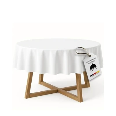 Image de TextilDepot24 Nappe ronde en 100 % coton damassé Blanc (120 cm, rond)
