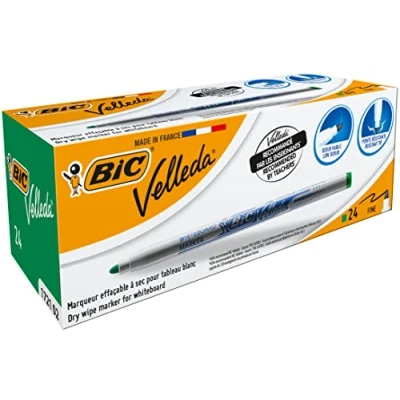 Image de BIC Velleda 1721 Feutres pour Tableau Blanc Effaçables à Sec Pointe Conique Fine Marqueurs Parfaits l&#039;Ecole et au Bureau Vert, Boîte de 24