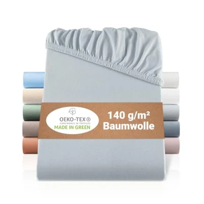 Image de BaSaTex Drap housse en jersey bio 100 % coton certifié GOTS dans toutes les tailles 120 x 200 cm Gris clair