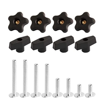 Image de POWERTEC 71121 Kit de boutons rail en T avec filetés et boulons 5/16&quot; 18 pour le travail du bois Gabarits fixations 16 pièces