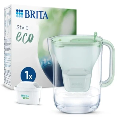 Image de BRITA Filtre à eau Style eco Vert (2,4 l) avec 1 cartouche MAXTRA PRO tout en durable au design moderne pour réduire le calcaire, chlore, plomb et les impuretés