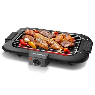 Image de Aigostar Tasty Gril sans Fumée, Barbecue Electrique d’intérieur. 2000W, Thermostat, Taille Compacte. Utilisation Avec de l&#039;eau: Evite Taches et Fumée. Entièrement Démontable.