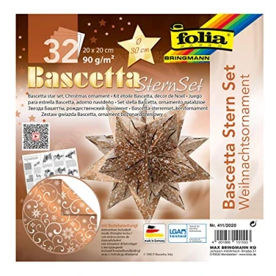 Image de folia 411/2020 Bascetta décoration de Noël en forme d&#039;étoile Cuivre/blanc 32 feuilles 20 x cm Taille finie l&#039;étoile env. 30 avec instructions détaillées Idéal pour la intemporelle