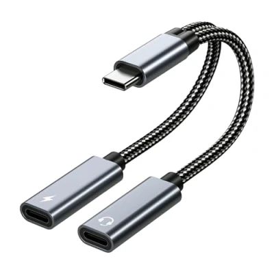 Image de MMOBIEL Adaptateur Double USB C Jack Casque et Chargeur 16 Bit / 60W 2 in 1 Splitter vers Mic Audio avec Charge Rapide pour iPhone 15, iPad Air/Pro, Galaxy S24 S23 S22 S21