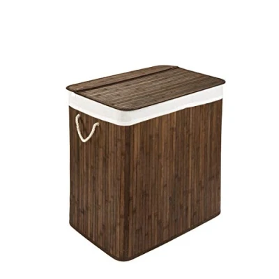 Image de Panier à linge avec couvercle et compartiment solide boîte en bambou Marron sac linge, lavable 100% 72 litres