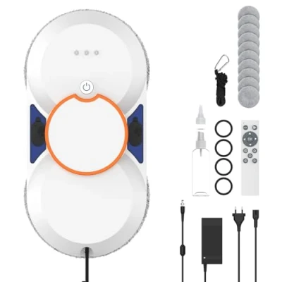Image de WIWOLER Robot Nettoyeur de Vitre, 5600pa Laveur Vitre Automatique avec Double Jet d&#039;eau, Technologie Détection Bord Intelligente, 3 Modes Nettoyage, Télécommande et 8 Chiffons