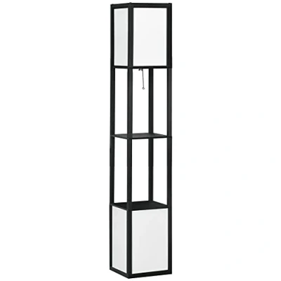 Image de HOMCOM Lampadaire en Bois avec étagère de Rangement pour Ampoule E27 Puissance Max. 40W Lampe Moderne Salon Chambre 26x26x156 cm Noir et Blanc