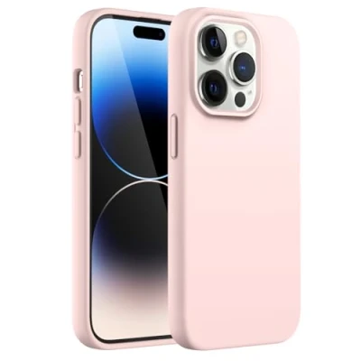 Image de JETech Coque Silicone pour iPhone 14 Pro 6,1 Pouces, Protection Complète du Corps au Toucher Soyeux, Étui Housse Anti Chocs Doublure Douce en Tissu Microfibre (Rose)