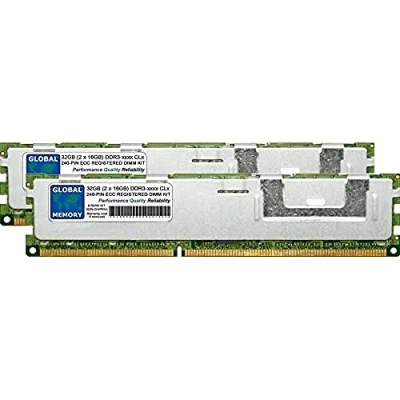 Image de GLOBAL MEMORY 32Go (2 x 16Go) DDR3 1066/1333MHz PC3 10600 240 PIN ECC ENREGISTRÉ DIMM (RDIMM) MÉMOIRE RAM KIT pour SERVEURS/WORKSTATIONS/Cartes Meres (8 Rank Non CHIPKILL)
