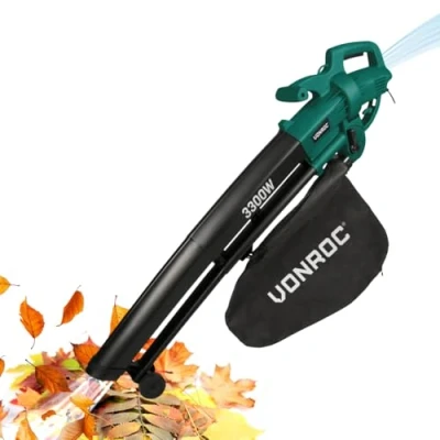 Image de VONROC Souffleur de Feuilles 3 en 1 3300W Souffler, Aspirer et Déchiqueter Vitesse d’Air 270km/h Sac Collecte 40L, Bandoulière Inclus Aspirateur Puissant