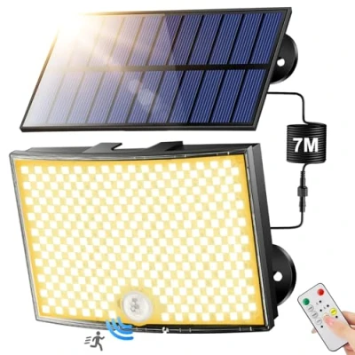 Image de Lampe Solaire Exterieur 【Lumière Chaude】,【268LED 5 Mode 7M CâBle】Lampe Detecteur de Mouvement, 2200mAh Eclairage avec Detecteur, IP65