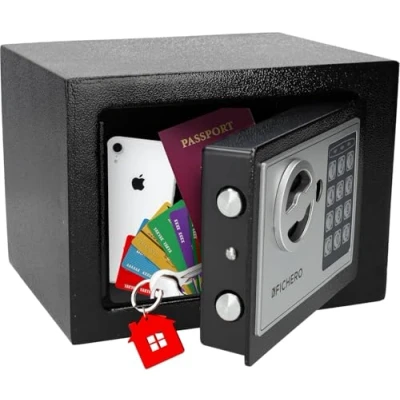 Image de Silvergear® Petit Coffre Fort à Code avec Serrure Électronique de 3 8 Chiffres en Acier 2 Clés et pour Ranger l&#039;argent Les Bijo