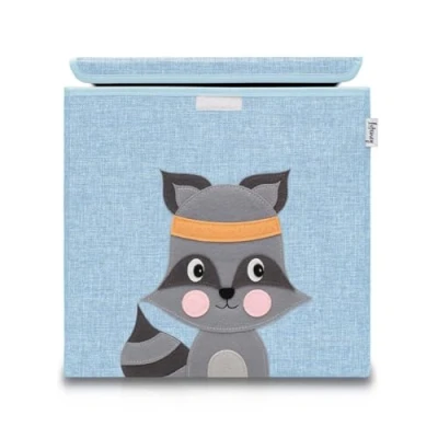 Image de LIFENEY 833080 Boîte de rangement raton laveur avec couvercle, Coffre à jouet, polyester, effet lin, Coloré, 51 x 36 cm