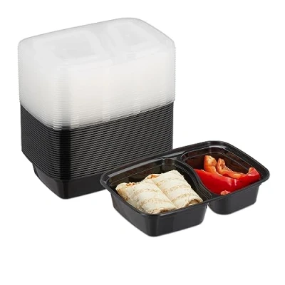 Image de Relaxdays Meal Prep Container en Lot de 24, 2 Compartiments, Boite adaptée au Micro Ondes, réutilisable, Plastique, Noir