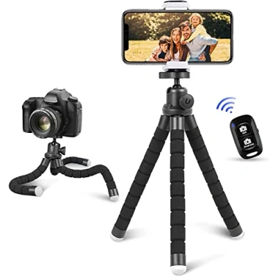 Image de UBeesize Mini trépied pour smartphone et appareil photo antidérapant léger avec télécommande Bluetooth voyage, camping, selfie