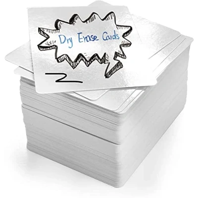 Image de LotFancy 180 Pièces Cartes Blanches Vierges Effaçables à Sec Réutilisables 6,3*8,8cm pour DIY, l&#039;Etude du Vocabulaire, Apprentissage, de Jeu, Carte Message, Voeux, Surface Brillant