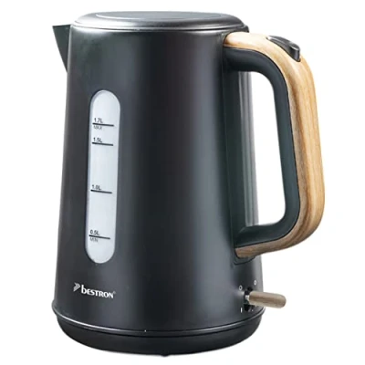 Image de Bestron AWK2200BW Bouilloire, avec base rotative à 360, arrêt automatique et protection contre la marche sec, capacité de 1,7 l, 2200 W, couleur : noire bois
