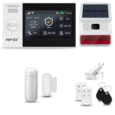 Image de Systeme d&#039;alarme WiFi + GSM 4G LTE, HUXGO HXA007+ Sirène sans Fil, 1X détecteur de Mouvement, capteur Porte/fenêtre, TUYA