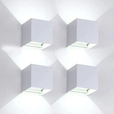 Image de 4 Pcs applique Murale Exterieur/Interieur LED Lampe Extérieures Moderne Blanc 20W 6500K Lumière Froide IP65 étanche carré aluminium angle de faisceau réglable