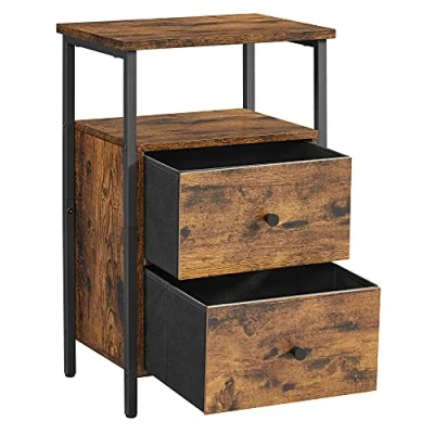 Image de VASAGLE Table de Chevet, Nuit, Bout Canapé 2 Tiroirs, pour Chambre, Salon, Style Industriel, Marron Rustique et Noir LET521B01