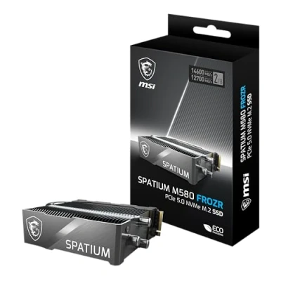 Image de MSI SPATIUM M580 PCIe 5.0 NVMe M.2 2TB FROZR Disque SSD Interne 2 to avec radiateur, M.2, Lecture 14600 MB/s &amp; Écriture 12700 MB/s, 3D NAND, 1400 TBW, Garantie 5 Ans