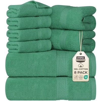 Image de Utopia Towels Lot de 8 Serviettes Bain, 2 et 4 Gants Toilette, 600 g/m², 100% Coton filé à l&#039;anneau, pour Salle Gym, hôtel Spa (Vert Chasseur)