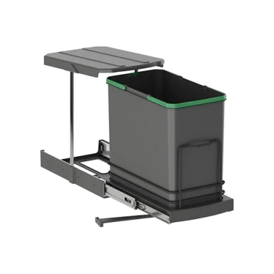 Image de Emuca Poubelle de tri sélectif pour Meuble Cuisine, 24 L, Fixation par Le Bas et Extraction Manuelle/Automatique, Plastique Gris Anthracite.