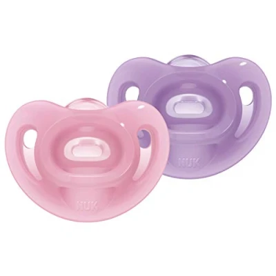Image de NUK Sensitive Lot de 2 sucettes 0 à 6 mois 100% silicone pour peau délicate Sans BPA Bleu et vert