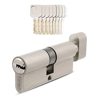 Image de GERCAR Pro 1x cylindre de serrure/barillet porte d&#039;entree/interieure à bouton 70 mm Avec 35/35 En laiton nickelé 5 clés Longueur : mm, A: 35 B
