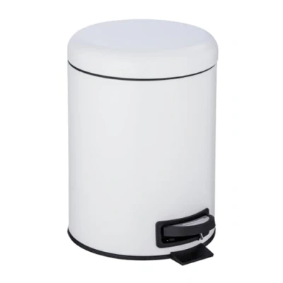 Image de WENKO Poubelle Salle de Bain à pédale Leman, Petite qualité supérieure, capacité 5 litres, avec Porte Sac intégré, en Acier Verni, 21 x 24 28 cm, Blanc