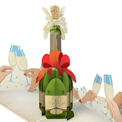 Image de MOKIO® Carte Pop Up cadeau Champagne 3D de Félicitations pour un anniversaire, retraite, graduation ou mariage, vœux d’argent comme bon