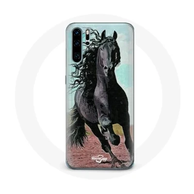 Image de Coque pour Huawei P30 Cheval Noir De La Race Frisonne