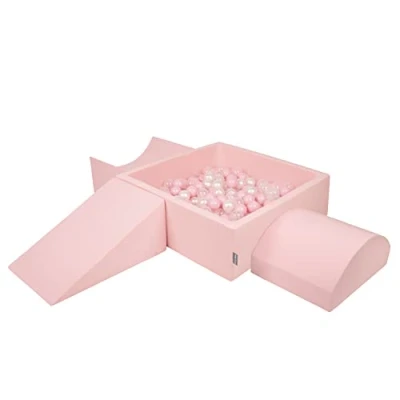 Image de KiddyMoon Aire De Jeux en Mousse avec Carré Piscine À Balles (300 Balles) Fosses Boules pour Enfants Jouets Parcours Obstacles, Fabriqué UE, Rose:Rose Poudre/Perle/Transparent