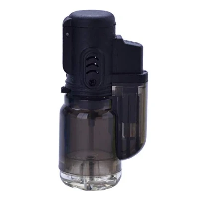 Image de Prof Fliptop Power Transparent Etain Bleu Briquet à gaz Jetflame Haute Capacité Rechargeable Coupe Vent Réglable Divers Couleurs (Noir)