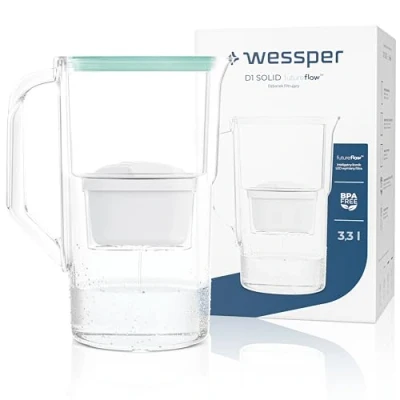 Image de Wessper Carafe Filtrante 3,3 l, avec Compteur LED, a eau, Cartouche à Charbon actif Réduit le Calcaire et Chlore, Cartouches Filtrante, BPA FREE Menthe