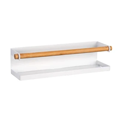 Image de WENKO Étagère à épices Magna, étagère magnétique en métal avec détail bambou pour ranger et présenter les pots épices, fixer sans percer un aimant ou du ruban adhésif, 32 x 8 cm, blanc