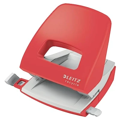 Image de LEITZ Perforatrice, Capacité 30 Feuilles, Barre de Guidage avec Démarcations, 100% Recyclable, Eco responsable, Gamme NeXXt Recycle, coloris Rouge, 50030025
