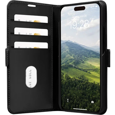 Image de Coque Apple iPhone 15 Cuir véritable dbramante1928 portefeuille Étui téléphone Noir