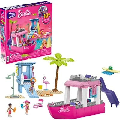 Image de MEGA Barbie Bateau De Rêve Malibu À Construire avec 317 Blocs, Dont 3 Mini Poupées Assembler, 2 Animaux, Et Accessoires Mode Plage, Jouet Enfant, Dès 6 Ans, HPN79