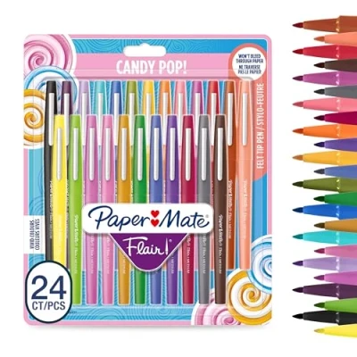 Image de PAPER MATE Flair Candy POP Feutres de Coloriage pointe moyenne (0,7 mm) assortiment couleurs Lot 24