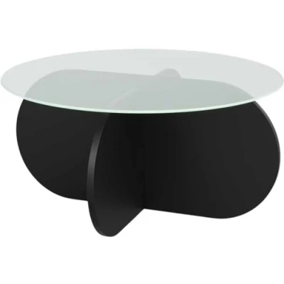 Image de Table basse design Venas D75cm Bois Noir et Verre trompé Transparent Menzzo