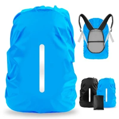 Image de LAMA Housse de Pluie Sac à Dos Habillage imperméable Cartables avec Boucle réglage Bandes réfléchissantes S (18L 25L), Bleu + Noir