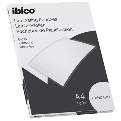 Image de Ibico Basics Pochettes de Plastification A4, Epaisseur Standard, Haute Protection et Durabilité des Documents, Paquet 100, Finition Brillante, Transparent, 627310