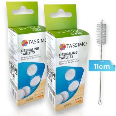 Image de 8 pastilles de détartrage pour 4 utilisations les machines à café Bosch Tassimo 311909 TCZ6004 avec brosse nettoyage DL Pro