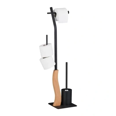 Image de Relaxdays Serviteur WC en Acier et MDF, Non Fixe, Brosse, H x L P : 87 26 20 cm, Noir Nature