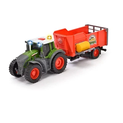 Image de Dickie Toys Tracteur Fendt avec remorque (26 cm) Jouet pour Enfants à partir de 3 Ans mécanisme Roue Libre, lumière, Son et Autres Fonctions, balles Foin Jouer, 203734001ONL