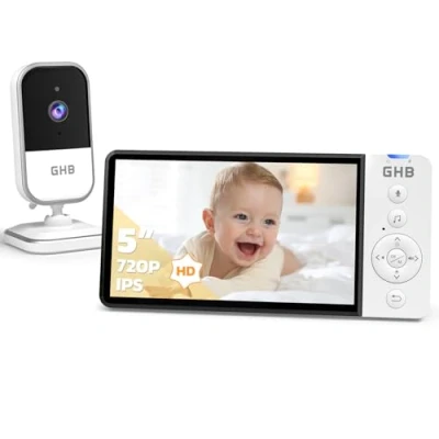 Image de GHB Babyphone Camera 5&quot; Bebe Surveillance 720P HD 5000mAh Écran IPS Vision Nocturne VOX Capteur de Température Zoom 4X Audio Bidirectionnel